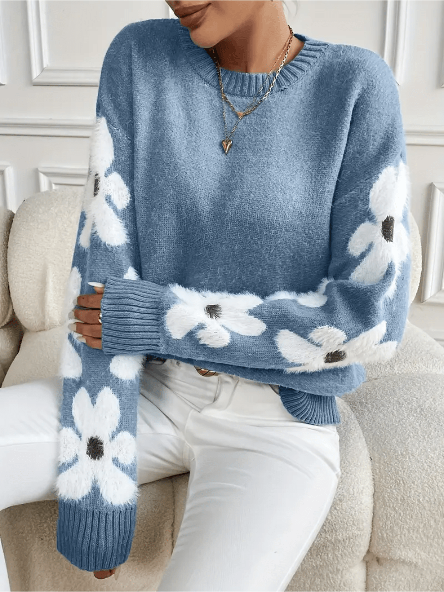 Nolira - Soft Knit Sweater with Elegant Floral Print