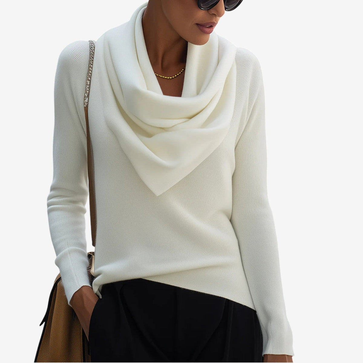 Kaliravine - Elegant Draped Neck Sweater