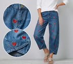 Pherixa - Women's Heart Print Cotton Denim Jeans