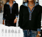 Kalivara - Casual Hoodie with Denim Details