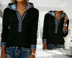 Kalivara - Casual Hoodie with Denim Details