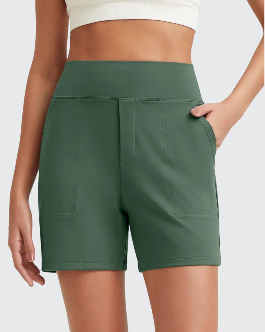 Phaedora - High-waisted shorts for women with deep pockets - Camouflages unwanted curves