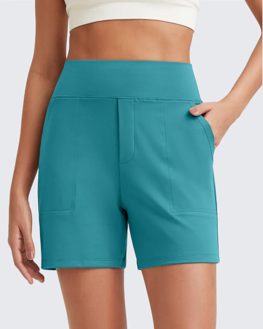 Phaedora - High-waisted shorts for women with deep pockets - Camouflages unwanted curves