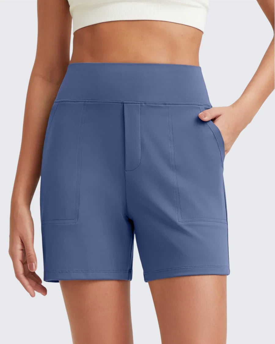 Phaedora - High-waisted shorts for women with deep pockets - Camouflages unwanted curves