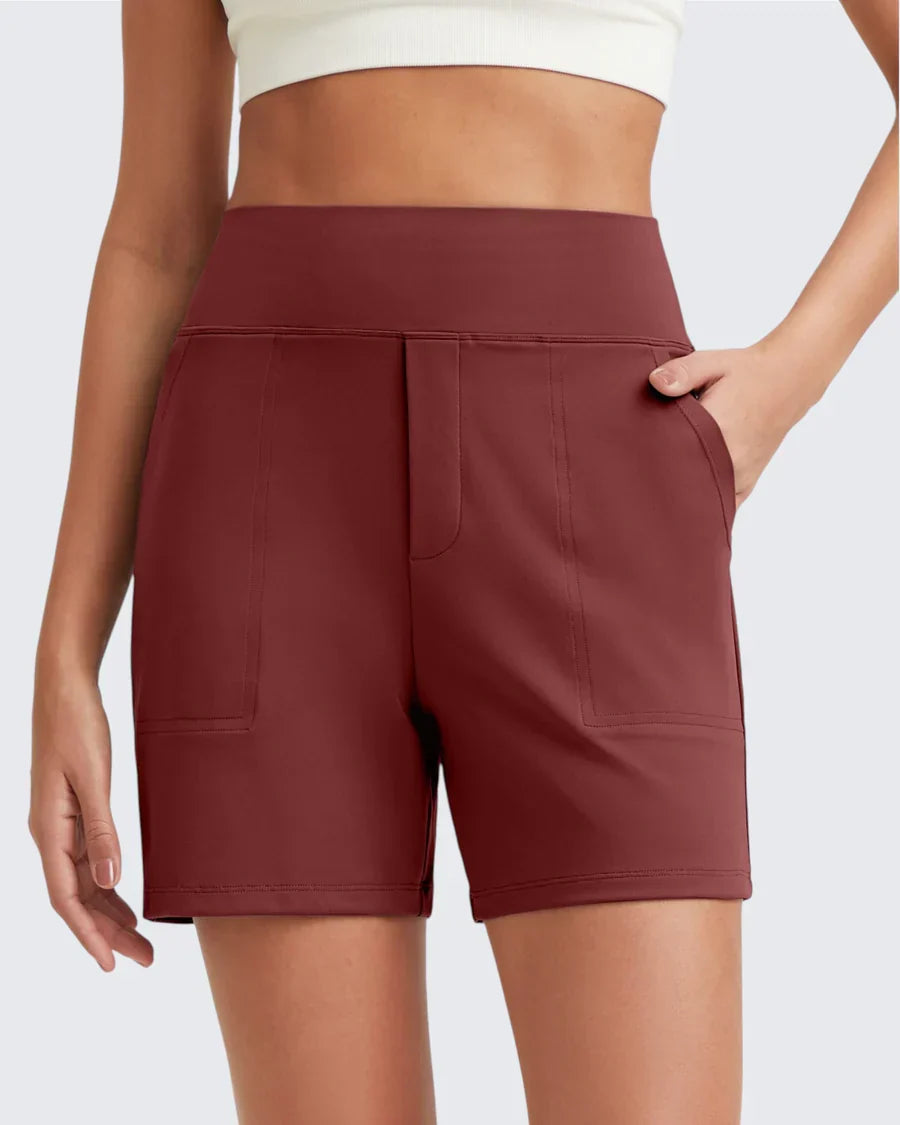 Phaedora - High-waisted shorts for women with deep pockets - Camouflages unwanted curves