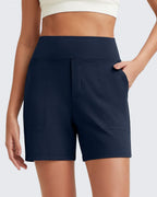 Phaedora - High-waisted shorts for women with deep pockets - Camouflages unwanted curves