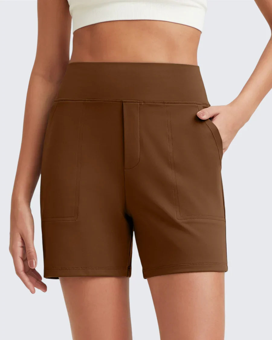 Phaedora - High-waisted shorts for women with deep pockets - Camouflages unwanted curves