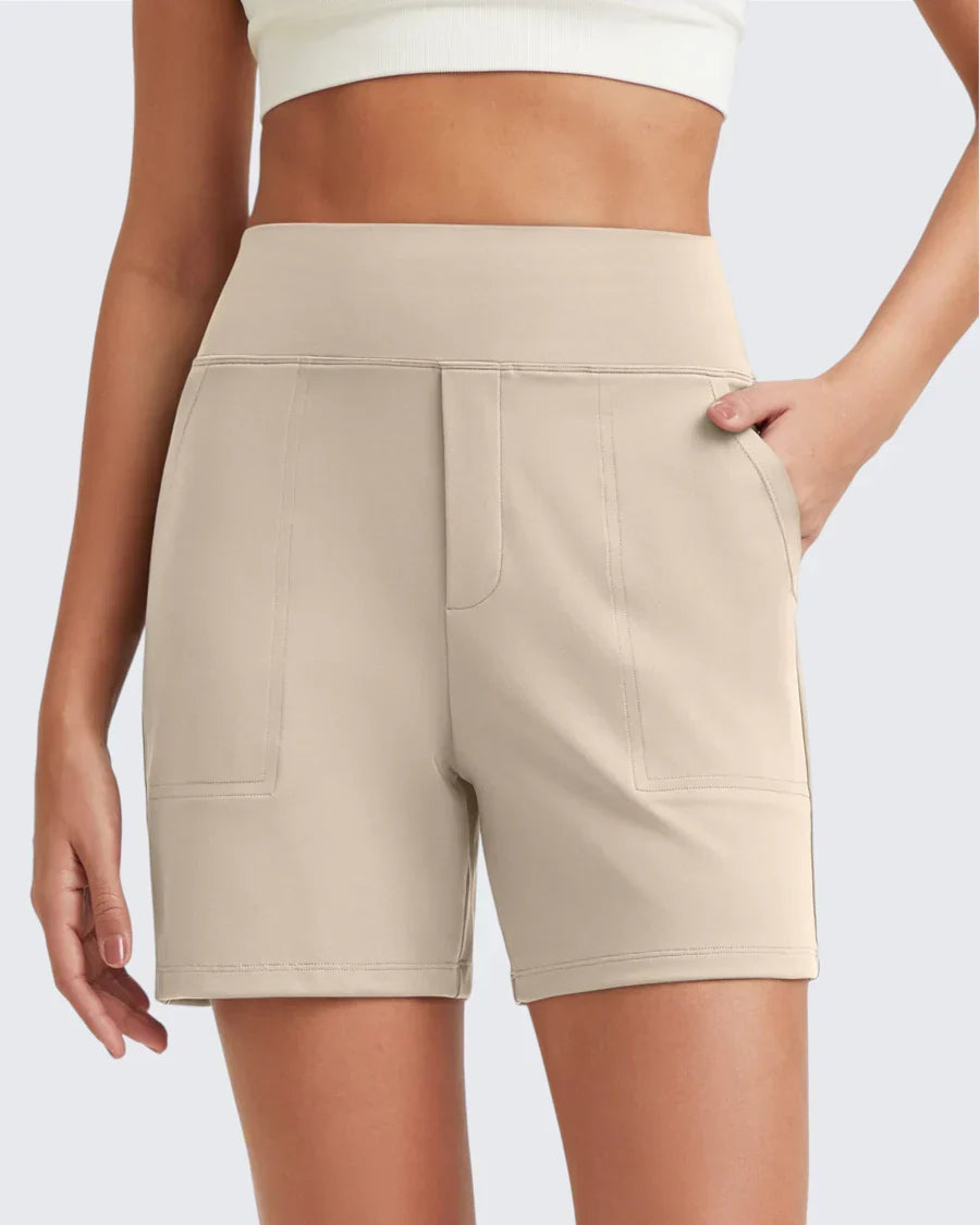 Phaedora - High-waisted shorts for women with deep pockets - Camouflages unwanted curves
