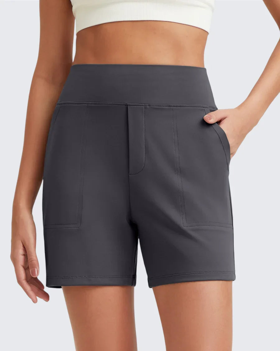 Phaedora - High-waisted shorts for women with deep pockets - Camouflages unwanted curves