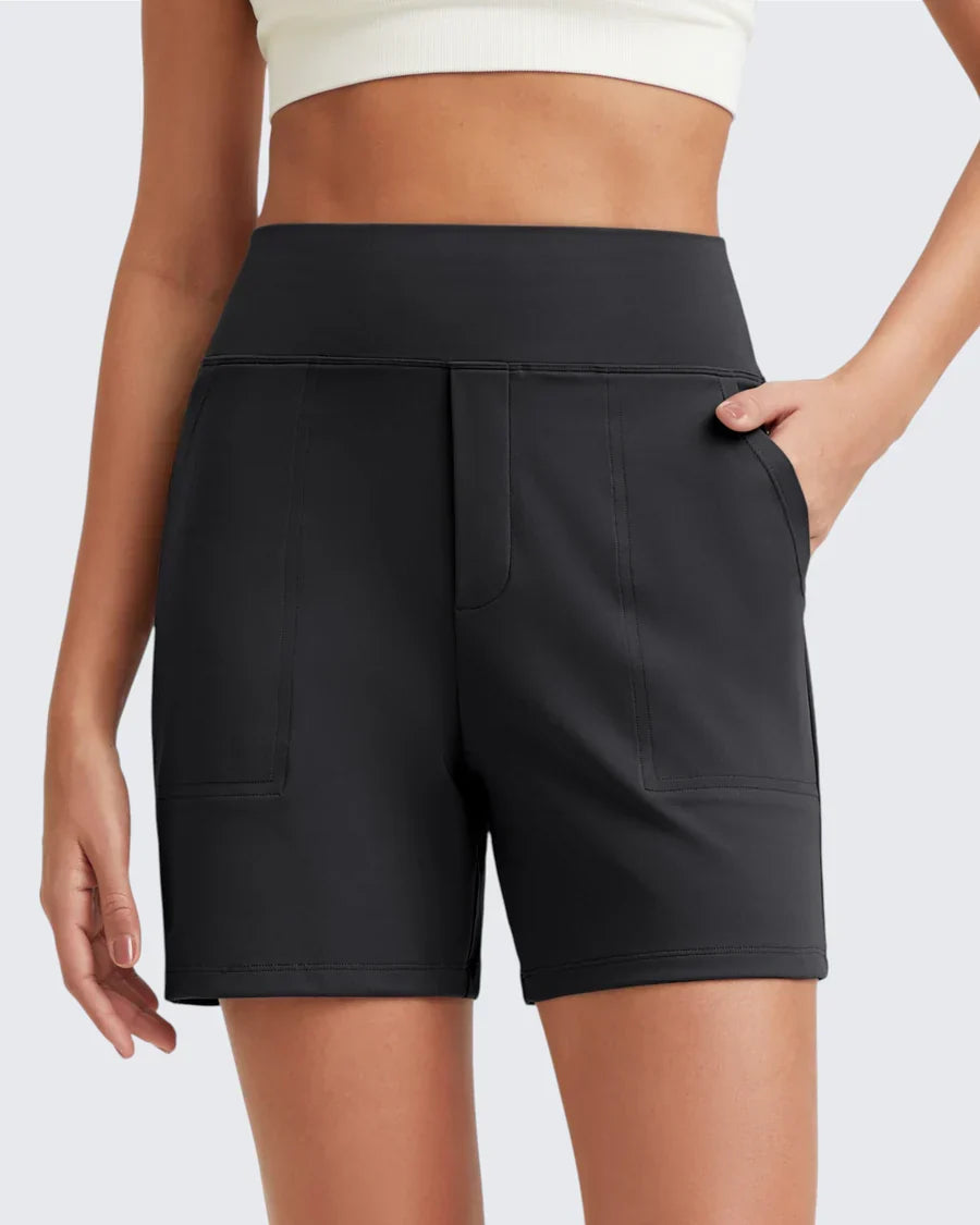 Phaedora - High-waisted shorts for women with deep pockets - Camouflages unwanted curves