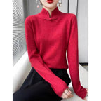 Jovienna - Elegant Winter High Neck Sweater with Vintage Clasp