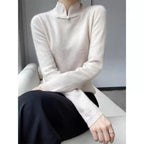 Jovienna - Elegant Winter High Neck Sweater with Vintage Clasp