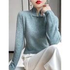 Jovienna - Elegant Winter High Neck Sweater with Vintage Clasp