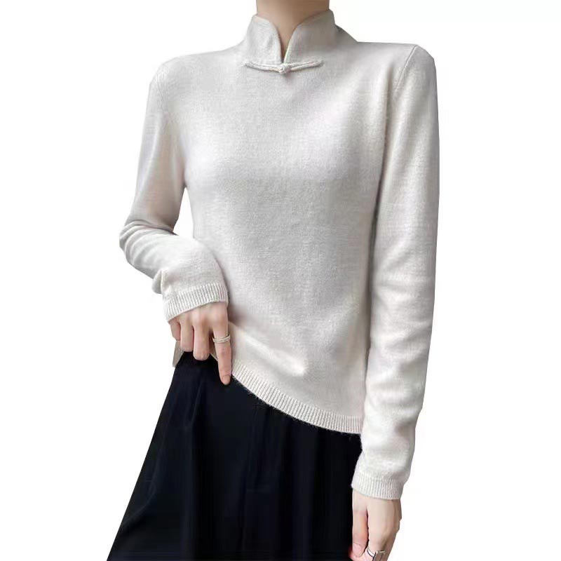 Jovienna - Elegant Winter High Neck Sweater with Vintage Clasp