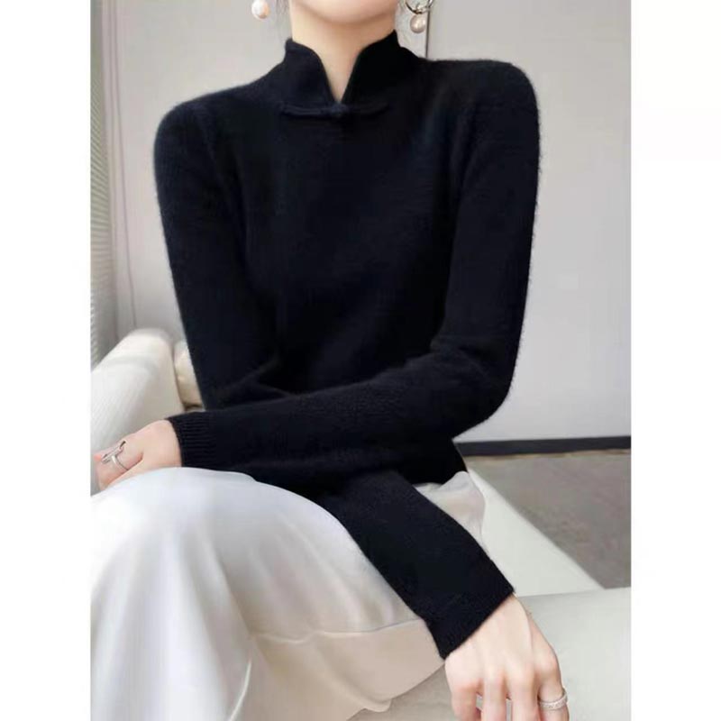 Jovienna - Elegant Winter High Neck Sweater with Vintage Clasp
