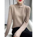Jovienna - Elegant Winter High Neck Sweater with Vintage Clasp