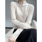 Jovienna - Elegant Winter High Neck Sweater with Vintage Clasp