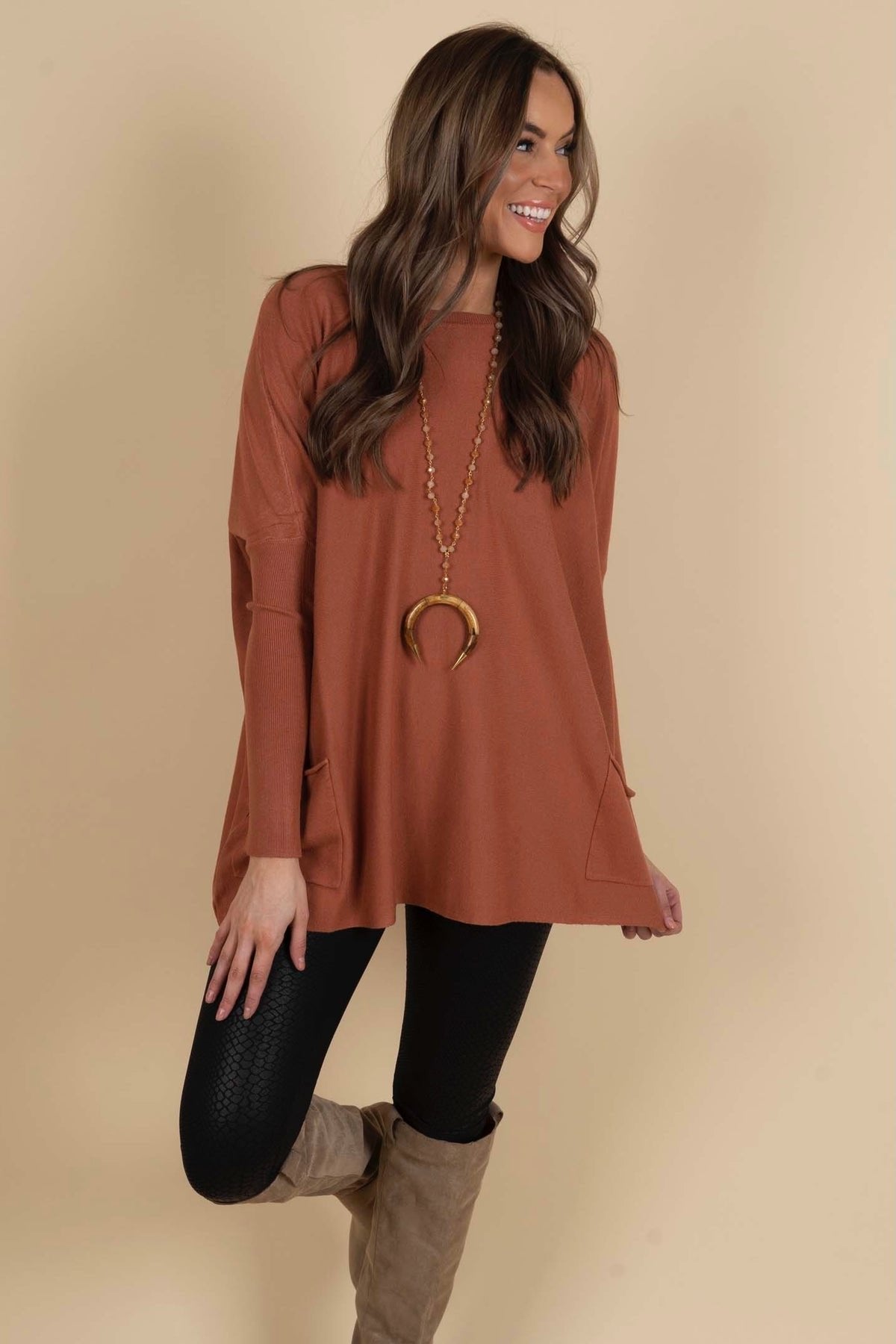 Chanel Women's Long Sleeve Tunic Sweater with Pockets