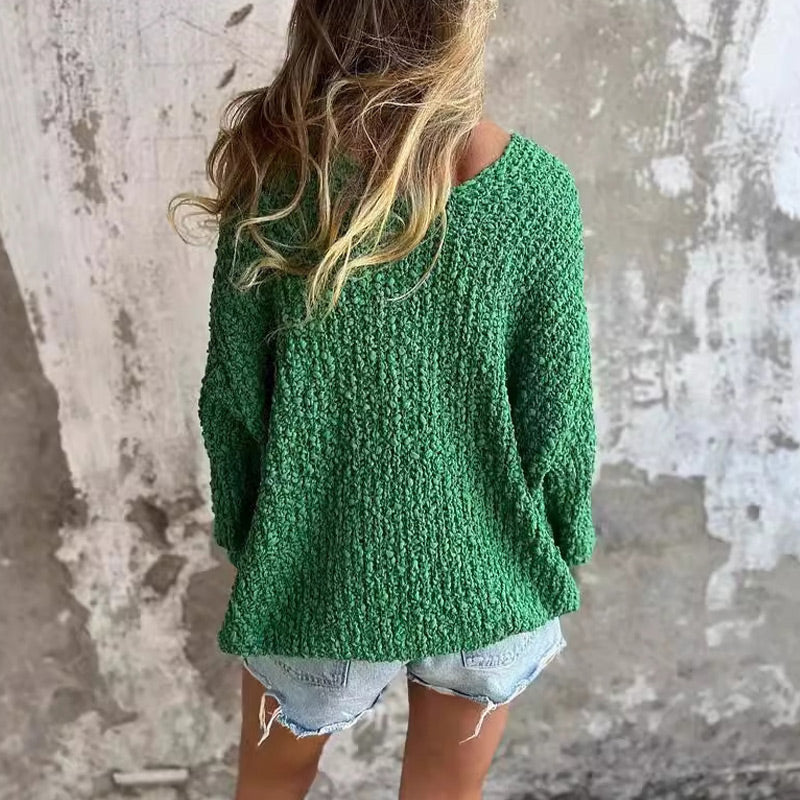 Margo - Chic and Comfortable Women's Loose Cable Knit V-Neck Sweater