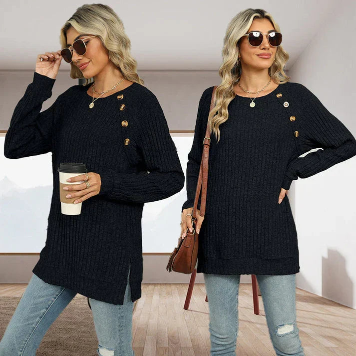 Aline - Elegant women's sweater with decorative buttons
