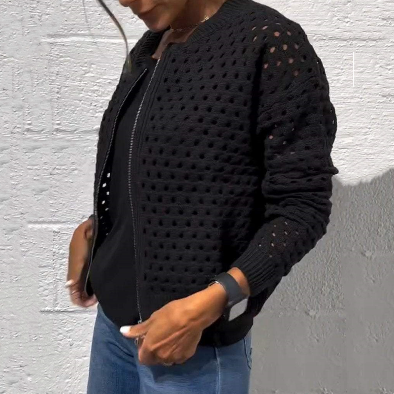 Florence - Women's Knitted Jacket with Zipper and Cutouts