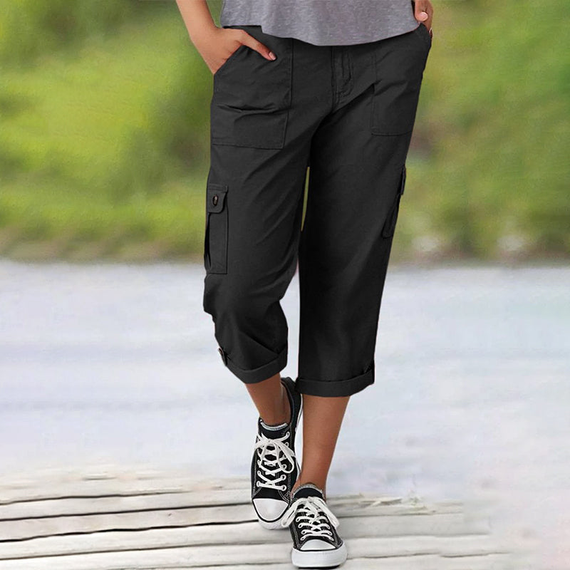 Ophiria - Women's Relaxed Fit Multi-Pocket Capri Cargo Pants