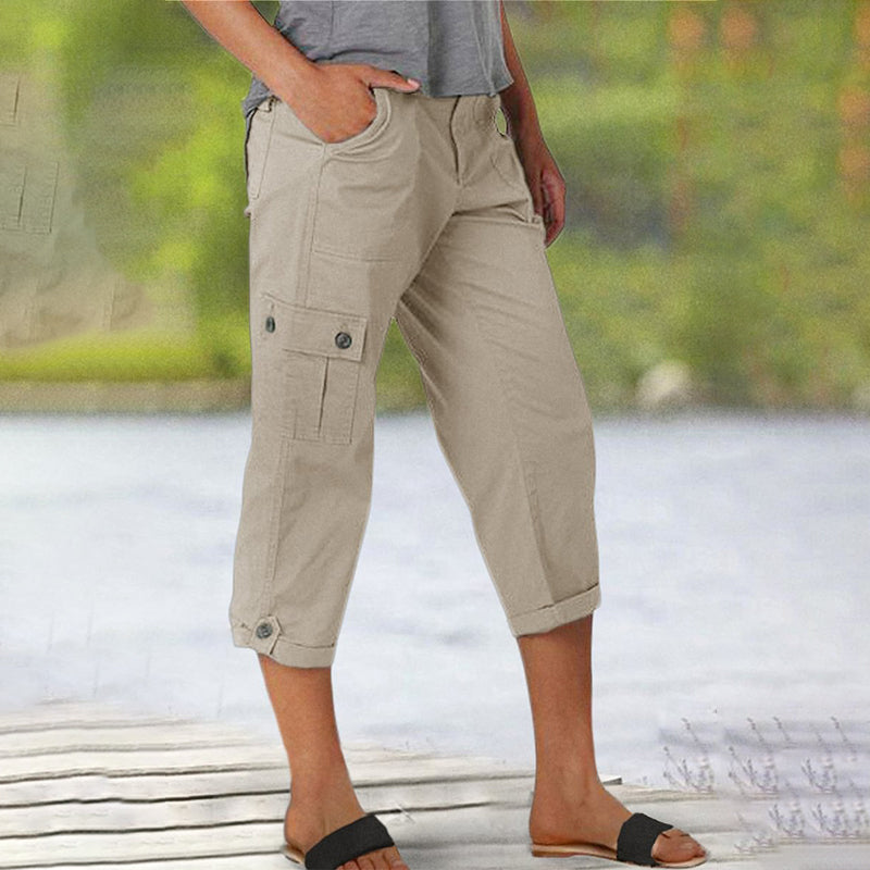 Ophiria - Women's Relaxed Fit Multi-Pocket Capri Cargo Pants