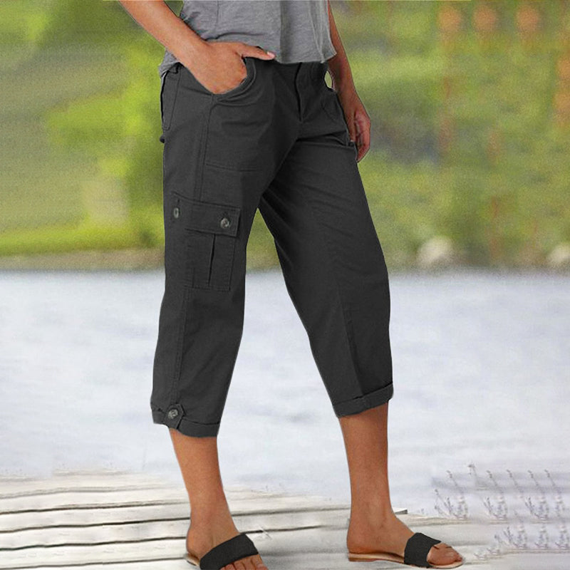 Ophiria - Women's Relaxed Fit Multi-Pocket Capri Cargo Pants