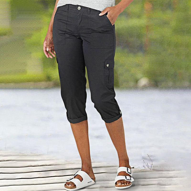 Ophiria - Women's Relaxed Fit Multi-Pocket Capri Cargo Pants