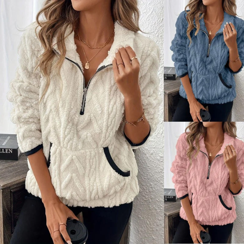 Isariel - Soft Half-Zip Sweatshirt with Warm Pockets