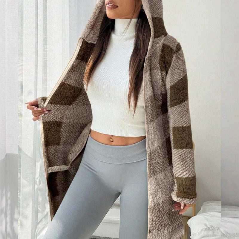 Doralisse - Long Checkered Jacket with Hood