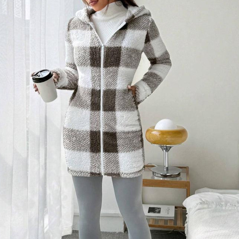 Doralisse - Long Checkered Jacket with Hood