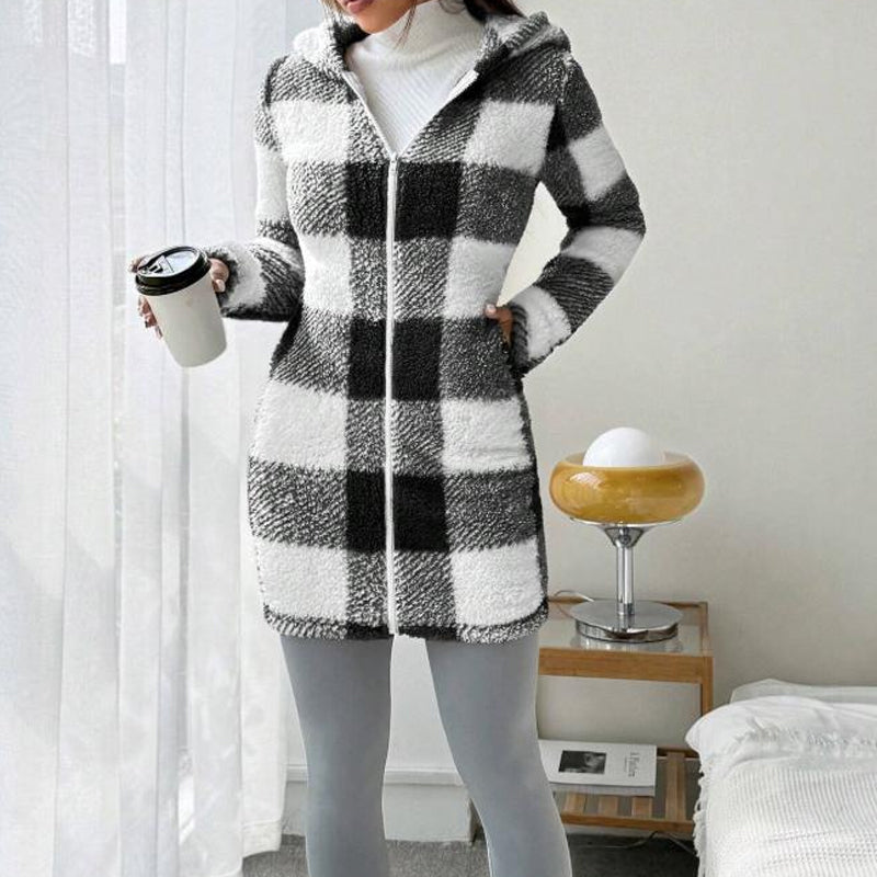 Doralisse - Long Checkered Jacket with Hood