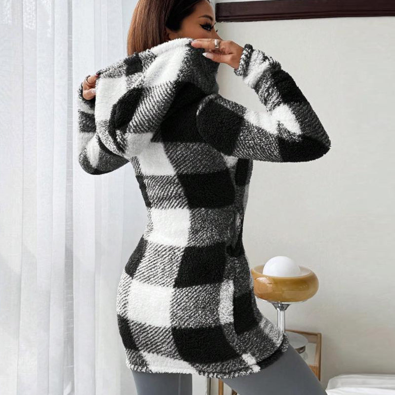 Doralisse - Long Checkered Jacket with Hood