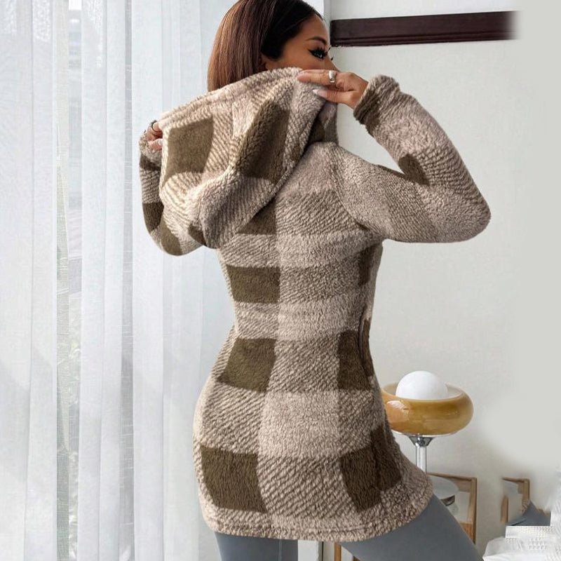 Doralisse - Long Checkered Jacket with Hood