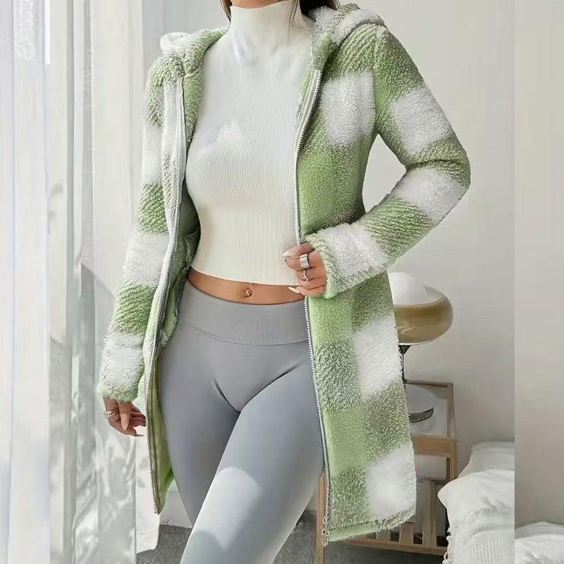 Doralisse - Long Checkered Jacket with Hood