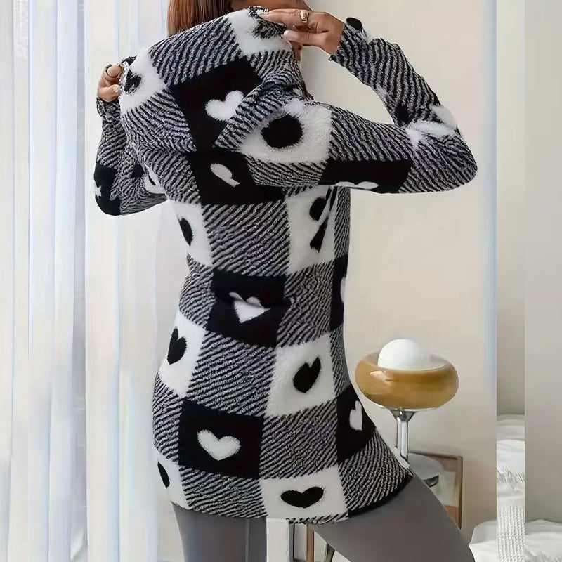 Doralisse - Long Checkered Jacket with Hood