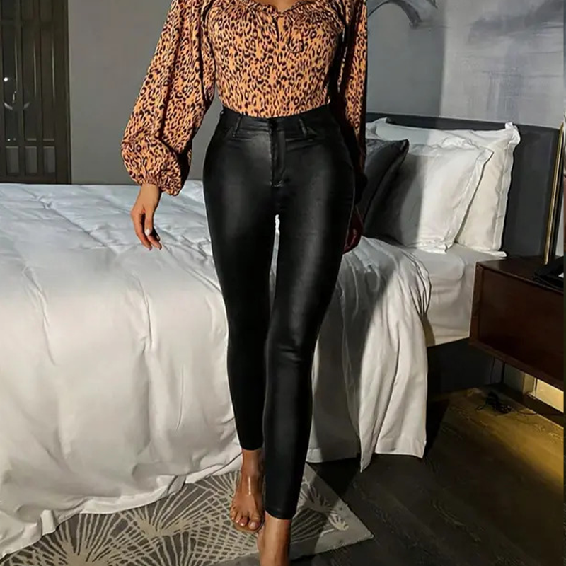 Bérénice - Women's high-waisted PU skinny trousers