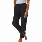 Korielle - Women's Lightweight Pants with Drawstring Waist and Ankle Buttons