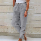 Korielle - Women's Lightweight Pants with Drawstring Waist and Ankle Buttons