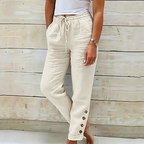 Korielle - Women's Lightweight Pants with Drawstring Waist and Ankle Buttons