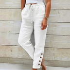 Korielle - Women's Lightweight Pants with Drawstring Waist and Ankle Buttons