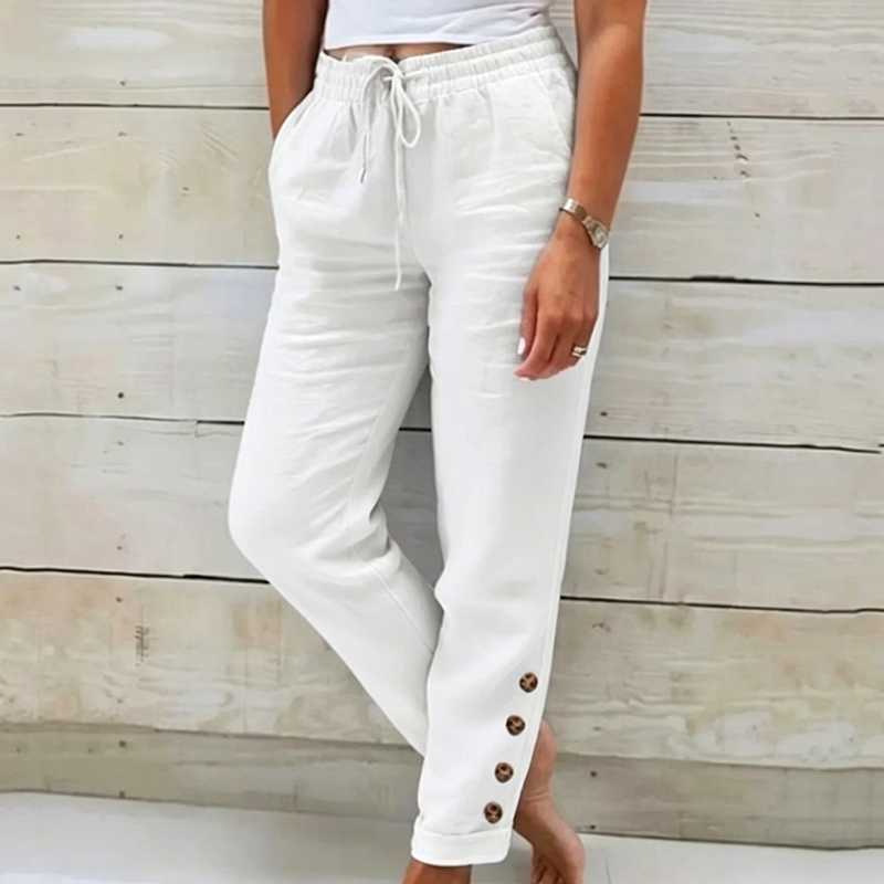 Korielle - Women's Lightweight Pants with Drawstring Waist and Ankle Buttons