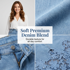 Helynora - Women's Long Denim Skirt with Floral Lace Trim