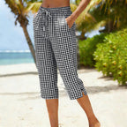 Novirae - Women's Relaxed Fit Gingham Capri Pants