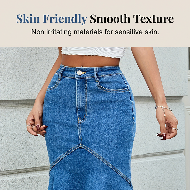 Ivessia - Women's High-Waisted Denim Mermaid Midi Skirt