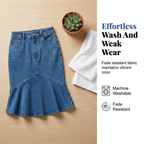 Ivessia - Women's High-Waisted Denim Mermaid Midi Skirt