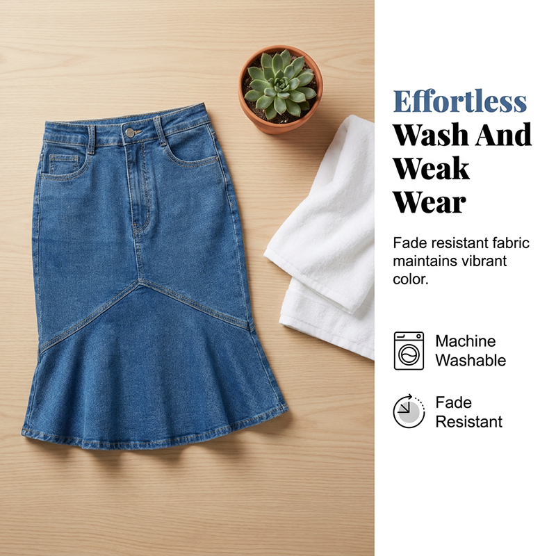 Ivessia - Women's High-Waisted Denim Mermaid Midi Skirt