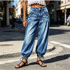 Maritje - Women's high-waisted barrel jeans with adjustable hems