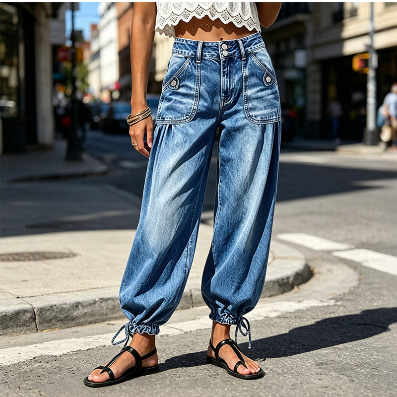 Maritje - Women's high-waisted barrel jeans with adjustable hems